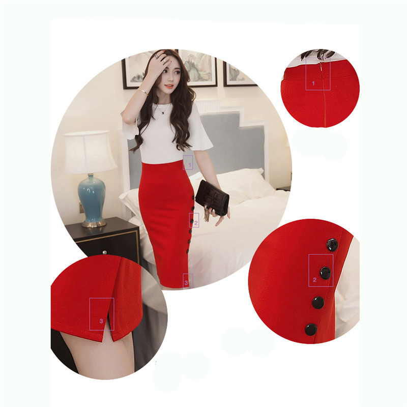 Kevadised Bodyconi seelikud naistele venivad lõhestatud Midi õhukesed suvised naiste pliiatsi seeliku nööbid