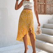 Női Midi szoknya nyári strandstílus virágos nyomott magas derekú alkalmi szoknya Ins szoknya Bohém aszimmetrikus strandszoknyák