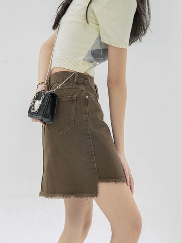 Μίνι φούστες Γυναικείες ασύμμετρη σχεδίαση streetwear Απλή καθαρή δημοφιλής προσωπικότητα Καλοκαιρινό τζιν Faldas Ulzzang Ladies All-match