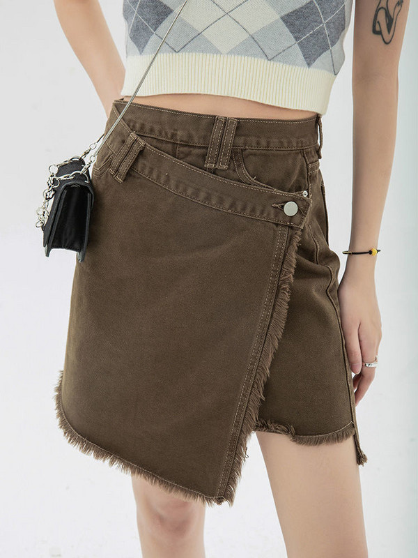 Μίνι φούστες Γυναικείες ασύμμετρη σχεδίαση streetwear Απλή καθαρή δημοφιλής προσωπικότητα Καλοκαιρινό τζιν Faldas Ulzzang Ladies All-match