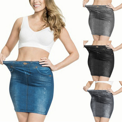 Fake Jeans Midi Pencil Φούστα Γυναικεία 2023 Μόδα Ελαστική ψηλόμεση Γραφείο Lady Bodycon Φούστες Λεπτές Stretch Φούστες Jupe Femme