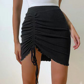 2023 Šnurovacie mini sukne s obväzom pre ženy, módne vysoké pásy, nariasené, sťahovacie, sexy, úzke, rozdelené, vráskavé, dámske, klubové, H171