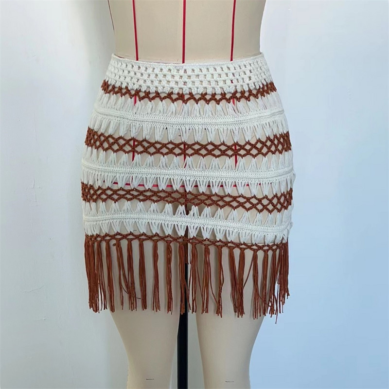 Kootud heegeldatud triibud Miniseelikud Naiste suvised õõnsad tutid bikiinid lühike kleit Seksikas rannapuhkuse peopüksid Vestidos