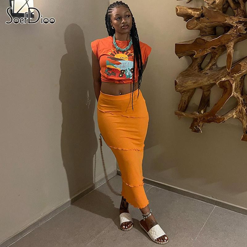 Soefdioo Solid Ruffles Tīkla svārki Sieviešu modes skats ar augstu vidukli ķermeni veidojoši maksi svārki 2023. gada vasaras klubā