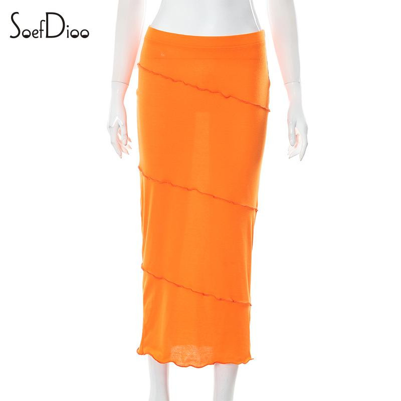 Soefdioo Solid Ruffles Tīkla svārki Sieviešu modes skats ar augstu vidukli ķermeni veidojoši maksi svārki 2023. gada vasaras klubā
