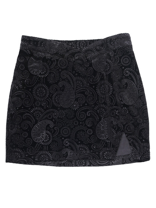 Bársonyos jacquard rövid szoknya női fekete szexi hasított vékony, magas derekú A-vonalú mini szoknyák női vintage Harajuku utcai ruhák