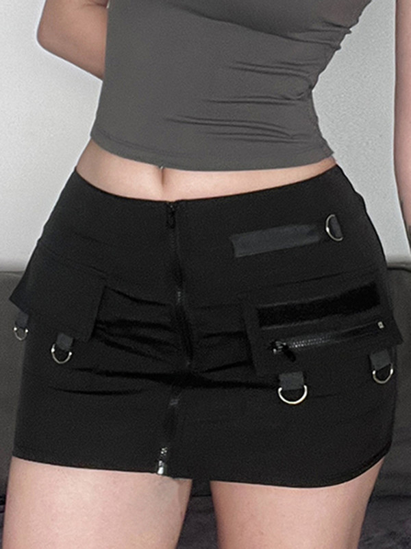 Weekeep Punk Style Mini Cargo Seelik Naiste vabaaja Must Taskuga Lapiline Madal Y2K Lühikesed Seelikud Korea mood Seksikas Esteetiline