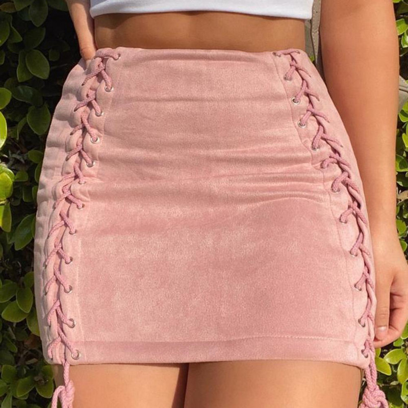 Mini Bodycon szoknya, magas derekú női, egyszínű oldalkötésű utcai viselet partira