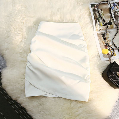 Szabálytalan női szoknya tavaszi nyár új, magas derekú egyszínű miniszoknya Vékony, összehajtható szoknyák női koreai divatszoknyák