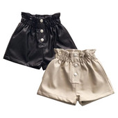 Ανοιξιάτικο και Φθινόπωρο Νέο Καθαρό Χρώμα Ψηλόμεσο Βελούδινο Κοριτσίστικο, δερμάτινο σορτς