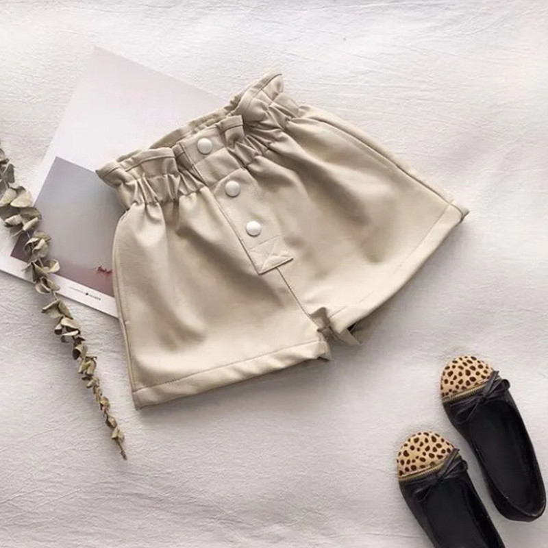 Ανοιξιάτικο και Φθινόπωρο Νέο Καθαρό Χρώμα Ψηλόμεσο Βελούδινο Κοριτσίστικο, δερμάτινο σορτς