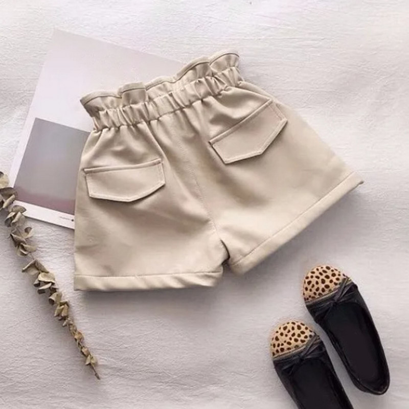 Ανοιξιάτικο και Φθινόπωρο Νέο Καθαρό Χρώμα Ψηλόμεσο Βελούδινο Κοριτσίστικο, δερμάτινο σορτς