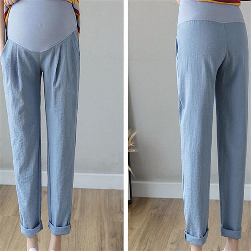 Kismama nadrág állítható derékrész Bő nadrág alkalmi külső viselet Kilenc pont széles lábszár támasztó leggings nyári terhes nadrág