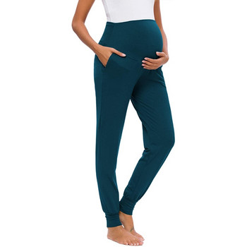 Casual παντελόνι εγκυμοσύνης ελαστικό άνετο αθλητικό παντελόνι γιόγκα μονόχρωμο παντελόνι για έγκυες γυναίκες με τσέπη