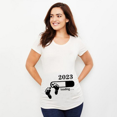 Baby Loading 2023 m. spausdinti Nėščiųjų marškinėliai Nėščiosioms Drabužiai Vasariniai marškinėliai Nėštumo pranešimai Marškiniai Nauji mamos marškinėliai Tops