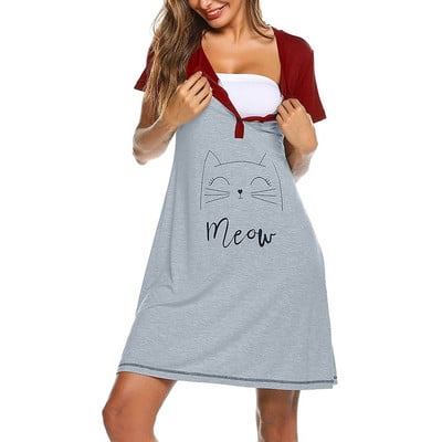 Terhes pizsama női kismama rövid ujjú, aranyos mintás szoptató hálóing szoptatós ruha женское платье Telotuny #L