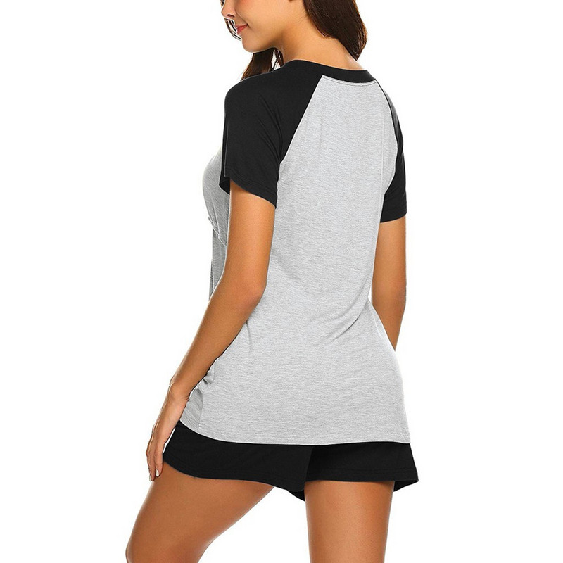 Moteriškos žindymo pižamos rinkinys trumpomis rankovėmis, žindymas kūdikiui, laisvalaikio marškinėlių viršūnės + šortai, vientisos kelnės miegui