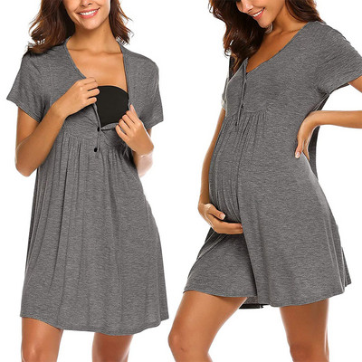 Пижами за бременни Дами за бременни с къс ръкав Сладка нощница за кърмачки Рокля за кърмене Ежедневна домашна рокля Telotuny