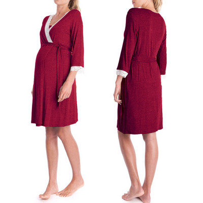 Kismama köntös terhes nők szoptató hálóruha Csipke szegéllyel fél ujjú hálóruha Ropa Mujer Embarazada Premama