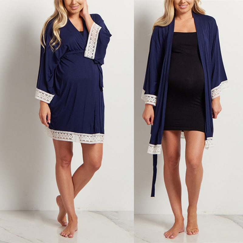 Kismama köntös terhes nők szoptató hálóruha Csipke szegéllyel fél ujjú hálóruha Ropa Mujer Embarazada Premama