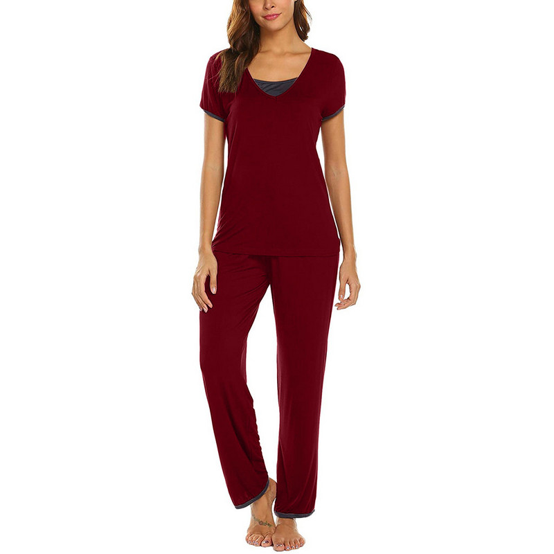 Γυναικεία κοντομάνικη μπλούζα νοσηλευτικής μπλούζας + ριγέ παντελόνι σετ πιτζάμες