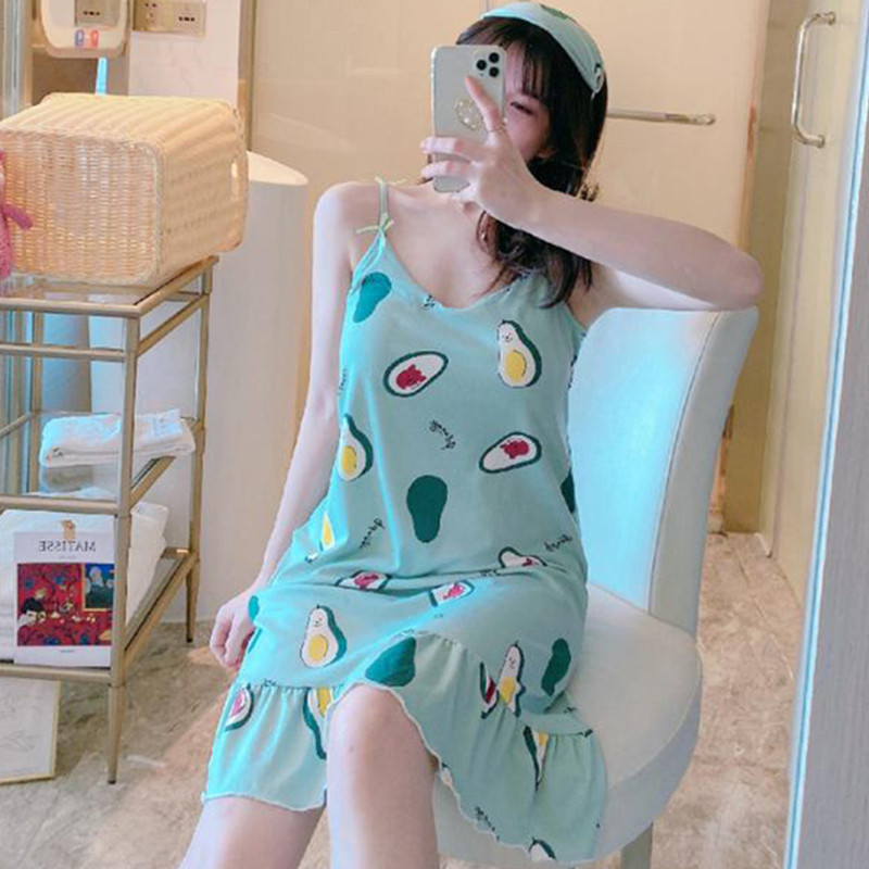 Ženska spavaćica Djevojačka spavaćica Mliječna svilena pidžama Ženska haljina Ženska remen spavaćica Odjeća Moda Ženska kućna odjeća od avokada