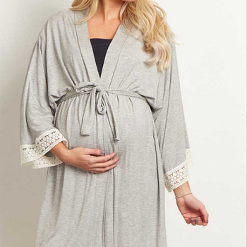 Модно меко спално облекло за бременни Облекло със седем четвърти ръкав Frenulum Lace Бременни Ежедневни пижами за кърмачки Едноцветна рокля