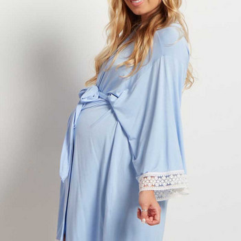 Модно меко спално облекло за бременни Облекло със седем четвърти ръкав Frenulum Lace Бременни Ежедневни пижами за кърмачки Едноцветна рокля