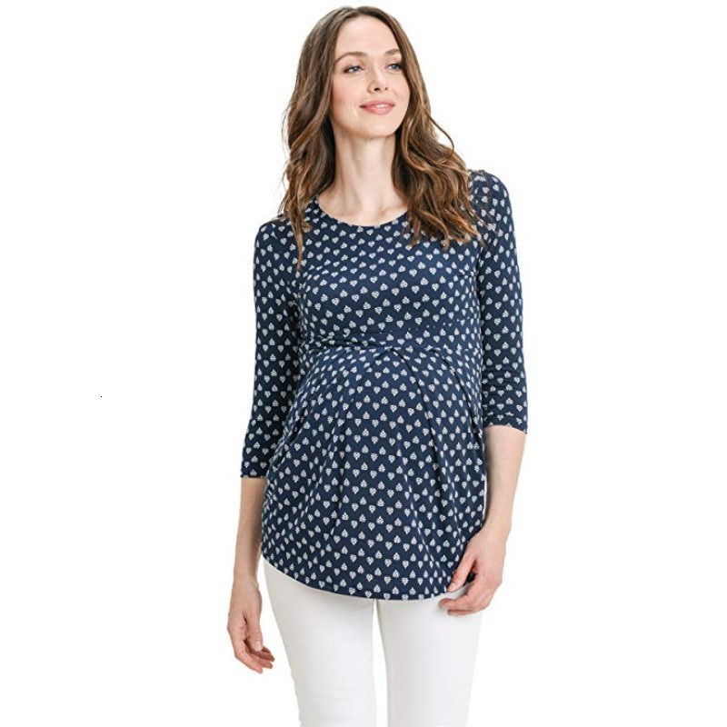 Trudnička haljina sa sedam dijelnih rukava, majica s okruglim izrezom, s printom, trudnička kućna odjeća, vrhunska moda za trudnice Ropa Premama