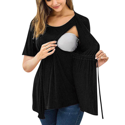 Ikdienas drēbes grūtniecēm ar īsām piedurknēm divslāņu barošanas topi T-krekls zīdīšanas periodam Grūtniecības apģērbs Rudens Gestante Roupas