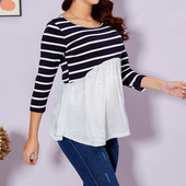 Grūtnieču zīdīšanas T krekls Vasaras īsām piedurknēm T krekls Svītrains raibs barošanas zīdīšanas brīvs augšējais grūtnieču apģērbs
