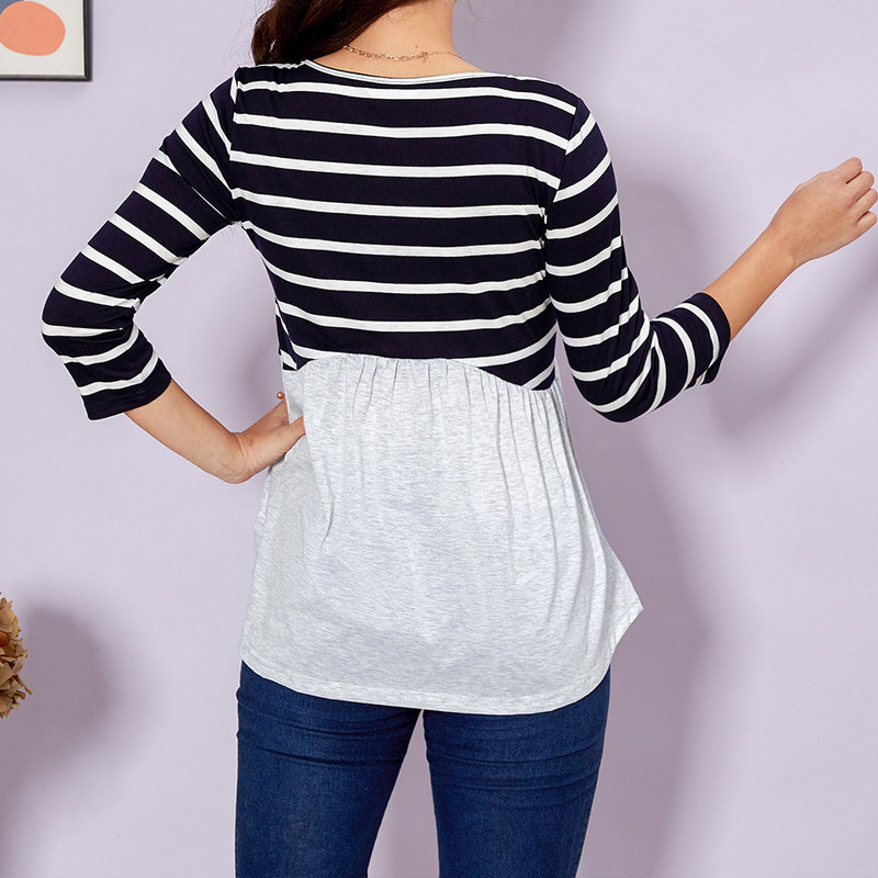 Grūtnieču zīdīšanas T krekls Vasaras īsām piedurknēm T krekls Svītrains raibs barošanas zīdīšanas brīvs augšējais grūtnieču apģērbs