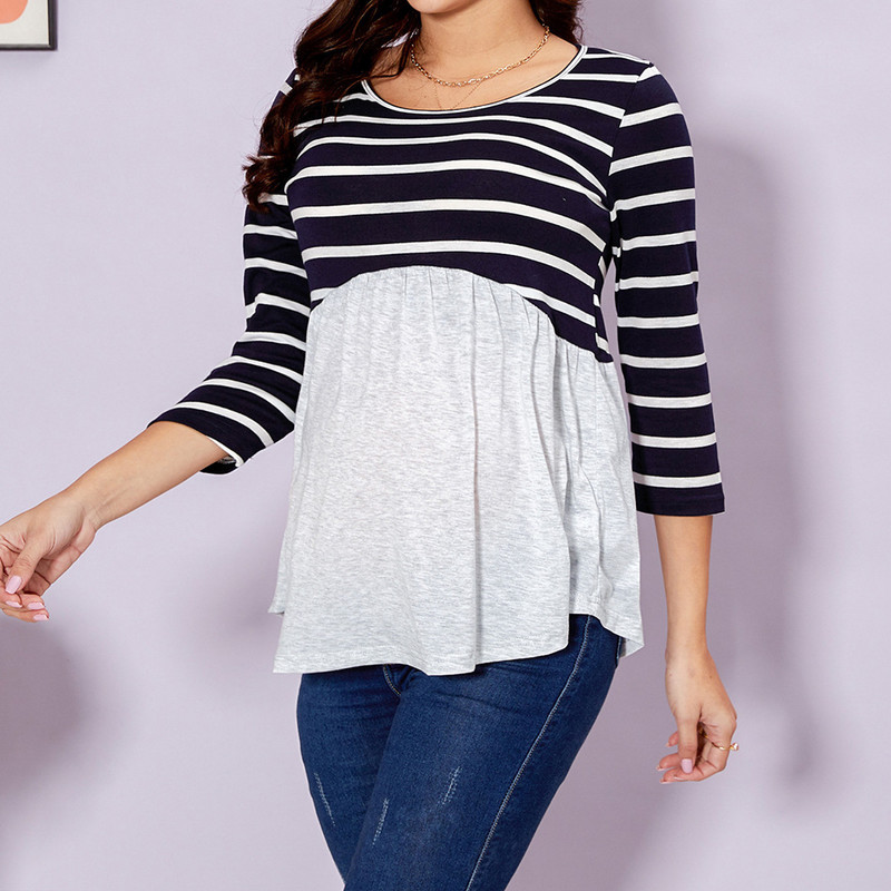 Grūtnieču zīdīšanas T krekls Vasaras īsām piedurknēm T krekls Svītrains raibs barošanas zīdīšanas brīvs augšējais grūtnieču apģērbs