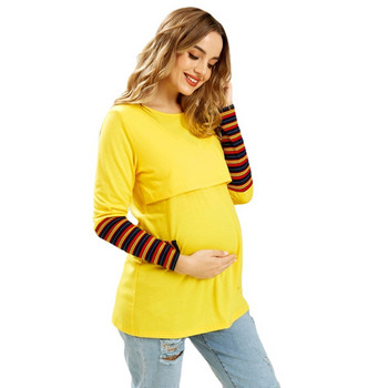 Γυναικεία μπλουζάκια εγκυμοσύνης Ρούχα καλοκαιρινά φθινοπωρινά μακρυμάνικα ριγέ Νοσηλευτικά κορυφαία πουκάμισα θηλασμού Ρούχα εγκυμοσύνης Plus Size