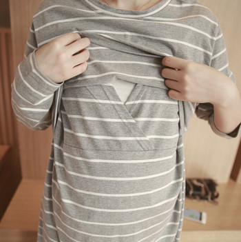 Пижами за бременни жени нови памучни плетени раирани дрехи за бременни жени за хранене дълга рокля за домашно обслужване за кърмене