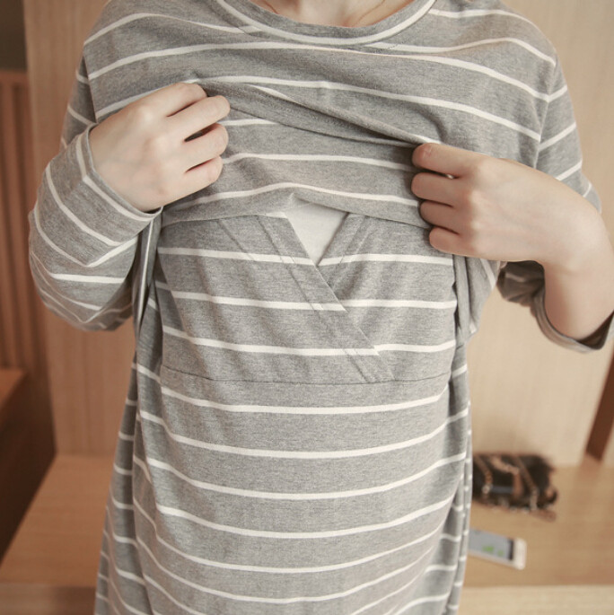 Nova pidžama za trudnice, nova pamučna pletena prugasta odjeća za trudnice, duga haljina za kućnu poslugu za dojenje