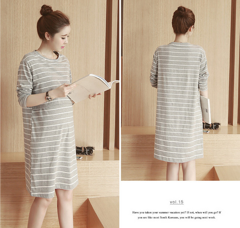 Nova pidžama za trudnice, nova pamučna pletena prugasta odjeća za trudnice, duga haljina za kućnu poslugu za dojenje