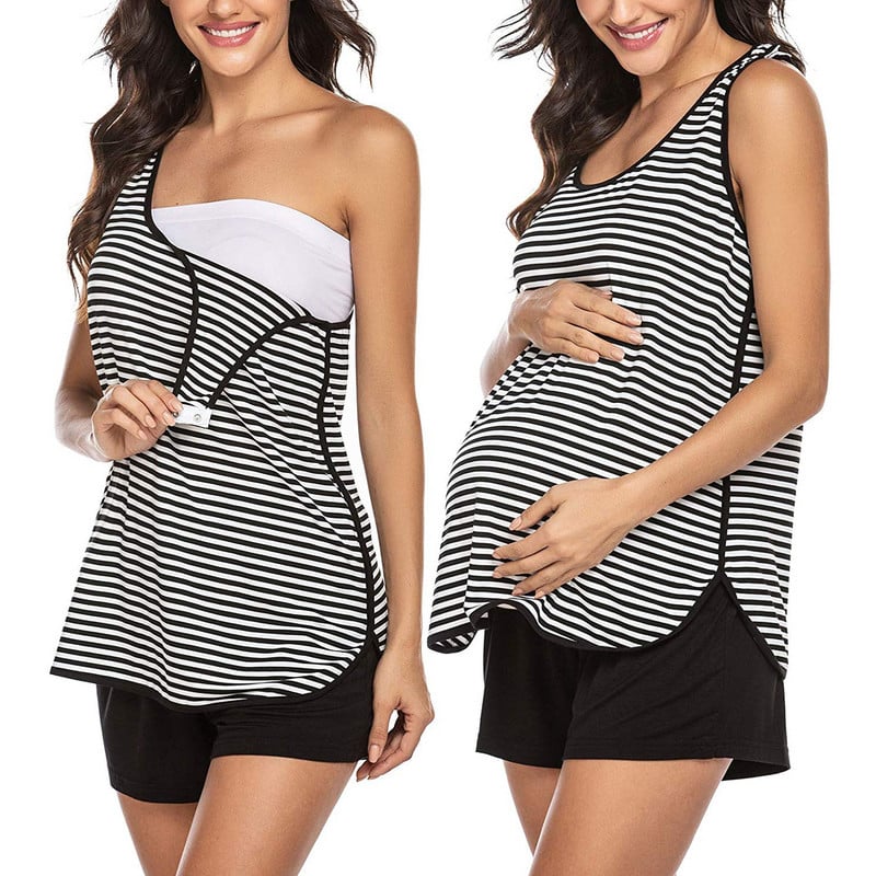 Sieviešu maternitātes zīdīšanas pidžamas komplekts ar īsām piedurknēm, barojošs mazulis, ikdienas T kreklu topi + šorti, vienkrāsaini bikses, naktsveļa