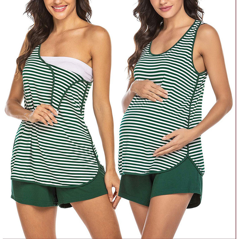 Sieviešu maternitātes zīdīšanas pidžamas komplekts ar īsām piedurknēm, barojošs mazulis, ikdienas T kreklu topi + šorti, vienkrāsaini bikses, naktsveļa