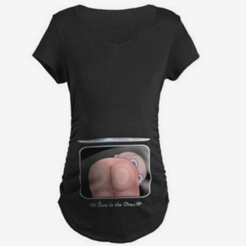 Nyári Terhesség Rajzfilm póló Baba Fing 3D nyomtatás Női Kismama Ruházat Terhes rövid ujjú póló Vicces felső, S-3XL