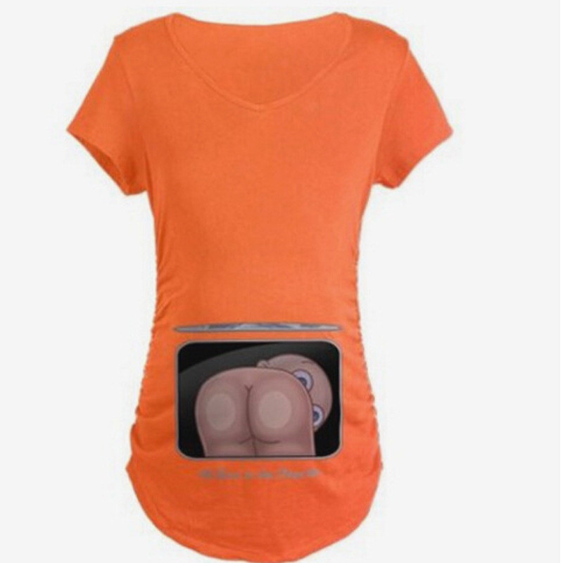 Nyári Terhesség Rajzfilm póló Baba Fing 3D nyomtatás Női Kismama Ruházat Terhes rövid ujjú póló Vicces felső, S-3XL