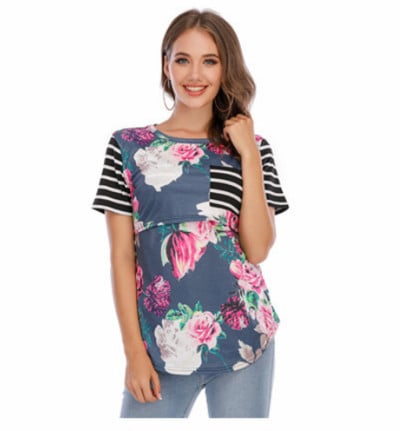 Új kismama szoptató póló terhes nőknek Nyári virágos alkalmi szoptató felsők Terhes női ruhák