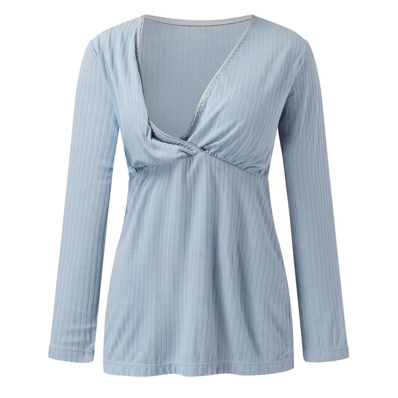 Grūtnieču blūzes topi Sieviešu barošanas krekls ar garām piedurknēm Slim Fit T krekls barošanai ar krūti ar uzliktņiem Grūtniecības pidžamas guļamveļa