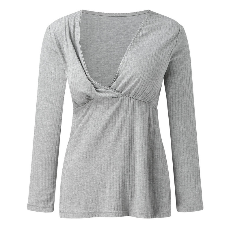 Grūtnieču blūzes topi Sieviešu barošanas krekls ar garām piedurknēm Slim Fit T krekls barošanai ar krūti ar uzliktņiem Grūtniecības pidžamas guļamveļa