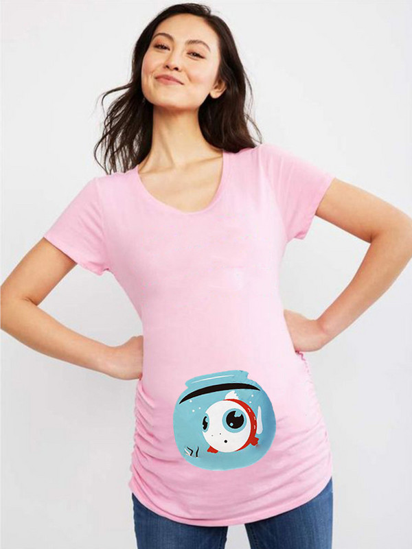 Nauji nėščios mamos animaciniai filmukai spausdinti nėščiosios marškinėliai Moters marškinėliai trumpomis rankovėmis Moteriški marškinėliai.