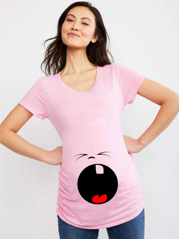 Nauji nėščios mamos animaciniai filmukai spausdinti nėščiosios marškinėliai Moters marškinėliai trumpomis rankovėmis Moteriški marškinėliai.