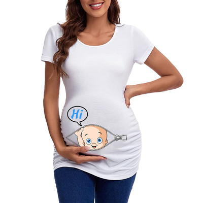 Aranyos kismama ruházat felső nyári terhes női pólók rövid ujjú pólók Alkalmi terhesség Vicces nyomtatott tunika ingek ruhák