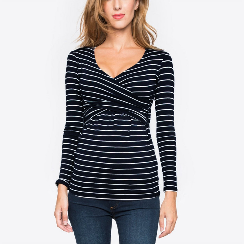 ARLONEET Sieviešu grūtniecēm Barības top apģērbs grūtniecēm Svītraina blūze zīdīšanai ar garām piedurknēm Krekls borstvoeding topi CJ19