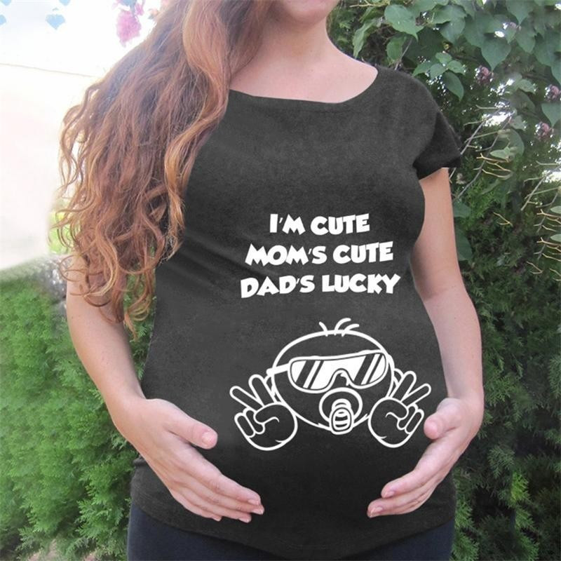 Terhes pólók Női nyári felsők Rajzfilmnyomtatás rövid ujjú póló Premama Ropa ruhák női kismama viselet blúz 2021