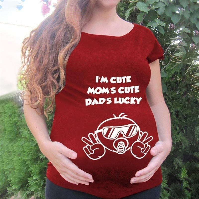Terhes pólók Női nyári felsők Rajzfilmnyomtatás rövid ujjú póló Premama Ropa ruhák női kismama viselet blúz 2021
